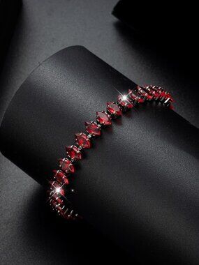 New Womens Ruby Cz Marquoise Tennis Bracelet